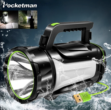 Ручной светодиодный фонарик на аккумуляторе с ручкой 885 Searchlight Series + кабель USB
