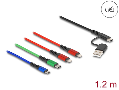 Kabel Delock USB Charging Cable 4 in 1 USB Type-A + USB-C to 2 x Lightning / Micro USB / USB Type-C 1.20 m (4043619878840)