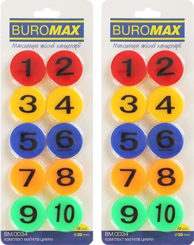 Комплект магнітів Buromax Цифри 10 шт х 30 мм х 2 упаковки (BM.0034.2)