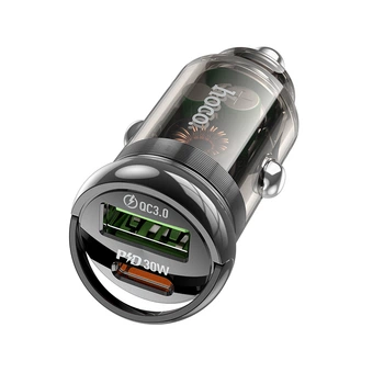 Автомобільний зарядний пристрій HOCO Z53A Vision PD30W+QC3.0 car charger Transparent Black