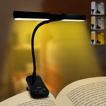 Маленька подвійна лампа - кліпса з гнучким тримачем Lampada книжковий світильник на прищіпці для читання на стіл / ноутбук / книгу, чорна (97953603)