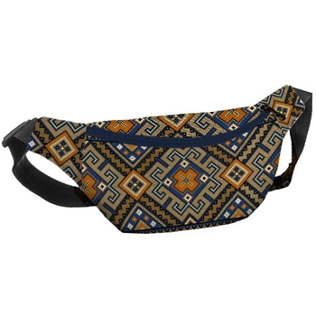 Сумка бананка через плечо и на пояс Bumbag Коричневый орнамент на синем фоне 27x16 см