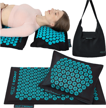 Килимок акупунктурний з подушкою 4FIZJO Eco Mat Аплікатор Кузнєцова Black/Blue (P-5907739316684)