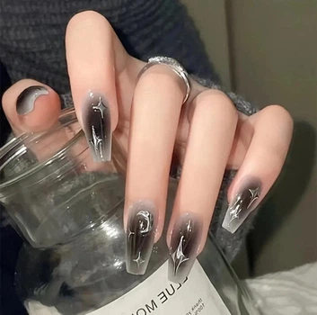 Накладні нігті в комплекті зі скотчем Black Ghost 1