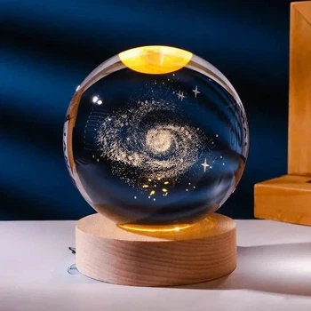 Ночник детский Декоративный 3D хрустальный шар "Галактика", декоративная ночная лампа 3D. ночное освещение, детское освещение, лампа ночная
