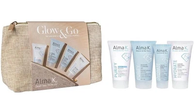 Набор дорожный Alma K Glow & Go по уходу за лицом и телом для ежедневного использования крем для душа/гель для душа/дневной крем/лосьон 30/30/15/30 мл