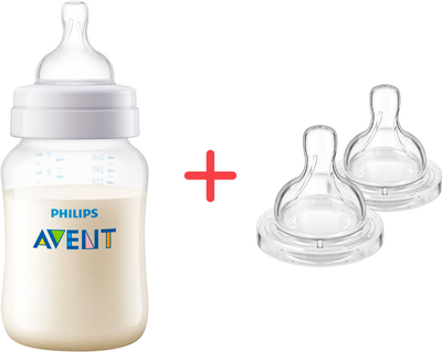 Набір Philips AVENT Пляшечка для годування Анти-колік 260 мл + Соска силіконова 2 шт (SCY103/01_SCY763/02)