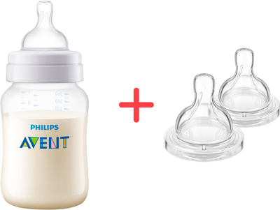 Набір Philips AVENT Пляшечка для годування Анти-колік 260 мл + Соска силіконова 2 шт (SCY103/01_SCY764/02)