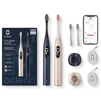 Набор Разумных зубных электрощеток Oclean X Pro Digital Duo Set Dark Blue +Golden (управление и статистика через приложение на смартфон)