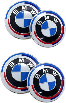 Набор автомобильных колпачков (заглушек) на литые диски RCS BMW 50 Years Anniversary 68/65 мм 4 шт (36136783536NEW-4)