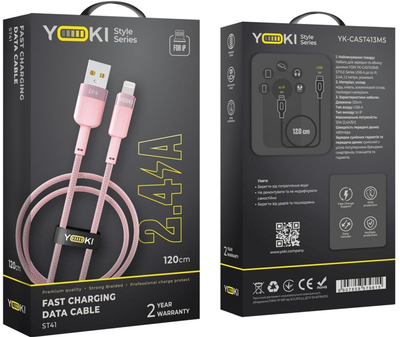 Кабель Yoki Style YK-ST41 Lightning 2.4A 1.2 м Рожевий (KT-00040628-815)