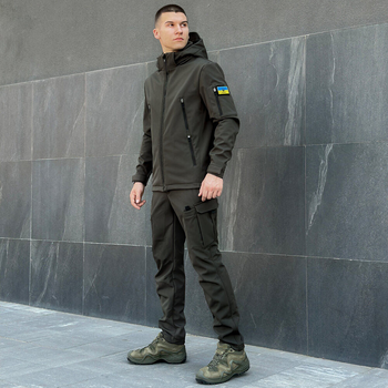 Костюм Pobedov Softshell Куртка с люверсами + Брюки утепленный микрофлисом хаки размер L