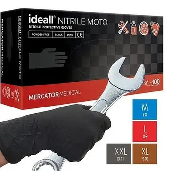 Супер міцні рукавички нітрилові Moto Mercator Ideall Nitrile, XXL щільність 9.3 г. - чорні (100 шт)