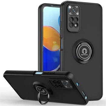 Чехол Fiji Colorframe для Xiaomi Redmi Note 11 / Note 11s матовый бампер с кольцом подставкой Black