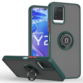 Чехол Fiji Colorframe для Vivo Y21 / Y21s / Vivo Y33s матовый бампер с кольцом подставкой Green