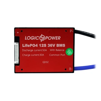 Модуль защиты и балансировки LogicPower BMS 36V 12S, ток разряда 50А, заряд 30А, LiFePO4