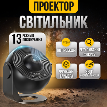 Світильник нічник, лазерний проектор зоряного неба, галактики, Globe Galaxy Projector Black (00-0001328)