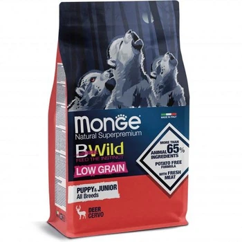 Сухий корм Monge Dog Bwild Low Grain Puppy & Junior Монж з м'ясом Оленини для цуценят до 1 року, 2.5 кг (8009470011853)