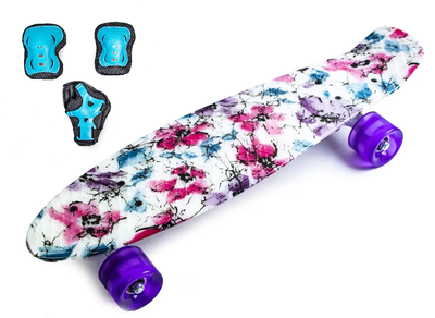 Набор СкейтБорд Penny Board. Маки + защита на колени, локти и ладони. Колеса светятся при катании!