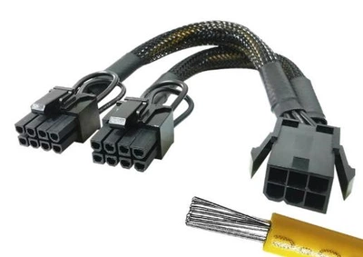 Кабель переходник в оплетке 18 AWG 20 см GPU 6 pin -> 2х GPU PCI-E (6+2) VGA на видеокарту Черный