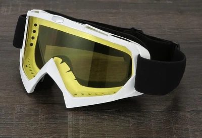 Маска лыжная UV400 защита Белая оправа блестящая Желтое стекло очки для лыж V3 (567859078)