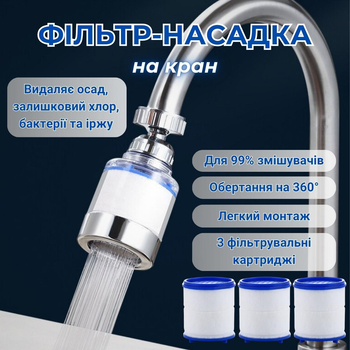 Проточный фильтр-насадка на кран PurifTap, 3 фильтровальных картриджа