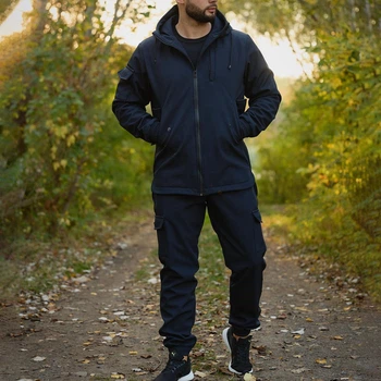 Мужской Комплект Куртка Softshell + Брюки на флисе / Костюм Intruder синий размер M