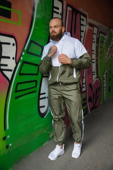 Спортивний костюм з плащівки Ультра хакі-білий XXL