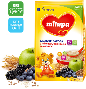 Безмолочна каша Milupa Мультизлакова з яблуком, чорницею й ожиною для дітей від 7 місяців 170 г (5900852044243)