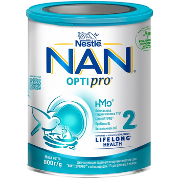 Дитяча суміш молочна суха Nestle NAN 2 Optipro з олігосахаридом 2'FL для дітей від 6 місяців 800 г (7613032477530)