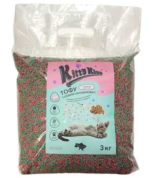 Наполнитель для кошачьего туалета Kitty Kiss Tofu соевый тофу с ароматом бабл гам 3 кг KK8319