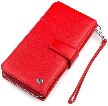 Большой женский кошелек-клатч ST Leather 18456 из натуральной кожи красный на цепочке 56476