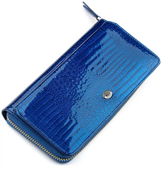 Женский кошелек ST Leather из натуральной кожи синий лакированный большой горизонтальный на кнопке и молнии 20х9 5х3 см 56519