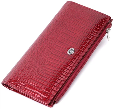 Женский лакированный кошелек ST Leather из натуральной кожи с тиснением под рептилию красный 55660