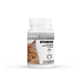 Вітаміни UNICUM premium для котів здорова шерсть та шкіра 100табл. 50г