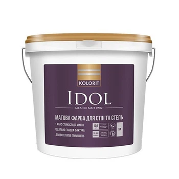 Фарба для стін та стель KOLORIT IDOL (КОЛОРИТ ІДОЛ) 0.9л (A) матова біла