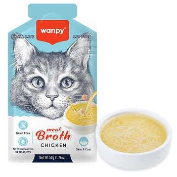 Беззерновой жидкий корм Wanpy Meat Broths Chicken – суп с курицей для кошек, пауч 50г (6927749871699)