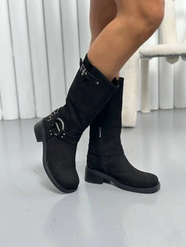Женские демисезонные сапоги ShoesBand Черные натуральный нубук 38 (24,5 см) (S44181-1д)