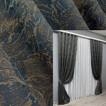 Комплект готовых штор VR-Textil Жаккард Fantasy № 1634ш Синий с золотистым 100х290 см 2 шт (31-999)