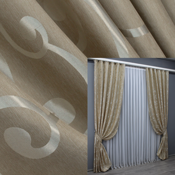Комплект готових штор VR-Textil Жакард № 1527ш Бежевий 100х270 см 2 шт (31-725)