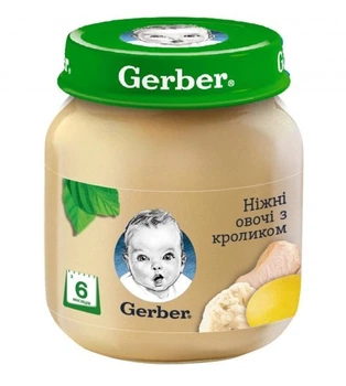 Овочево - м'ясне пюре Gerber Ніжні овочі з кроликом з 6 місяців 130 г (7613036011259)