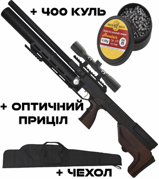 Пневматична гвинтівка PCP Zbroia Sapsan Tactical 550/300 (4.5мм, 35 Дж, коричневий) + Оптика 4х32 + Чехол + Кулі