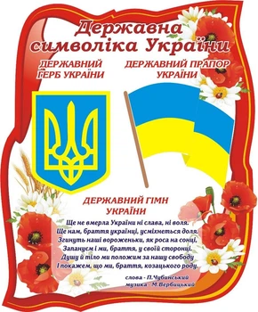 Стенд «Державна символіка України» для початкової школи 480мм×580мм (Арт1454)