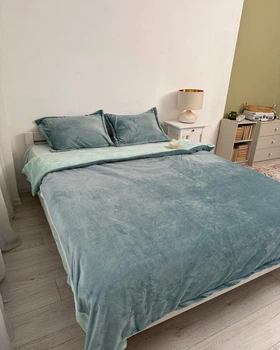 Постільна білизна плюшева полуторна Dushka Home 20955 160х215 см бірюзова з м'ятним