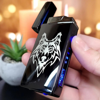 Электрическая USB зажигалка металлическая с газом с индивидуальной гравировкой TURBO Черная (11301)