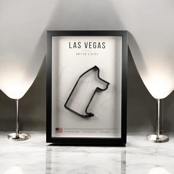 Об'ємна Рамка з 3D Трасою LAS VEGAS Circuit (Las Vegas Street Circuit) / Las Vegas (Nevada) United States / Лас-Вегас в Масштабі 1:40 000 Black Matte / Frame 32x23x3