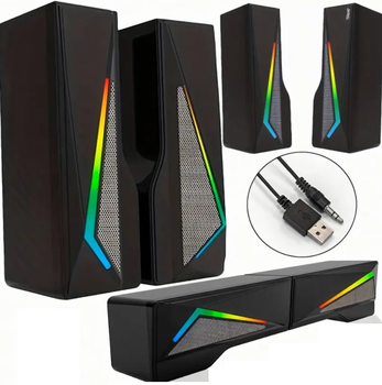 Стаціонарні дротяні комп'ютерні колонки 2.0 USB з RGB-підсвічуванням 2 шт. Чорні