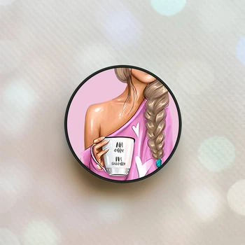 Держатель для смартфона / планшета попсокет Popsocket Черный :: Девушка с кофе (принт 58)