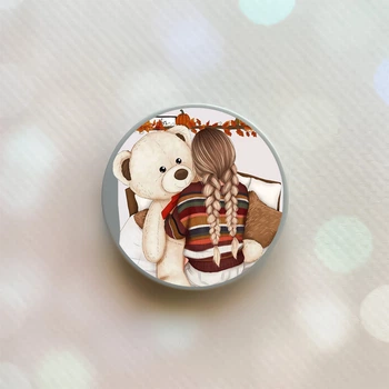 Держатель для смартфона / планшета попсокет Popsocket Серый :: Девочка с мишкой (принт 117)