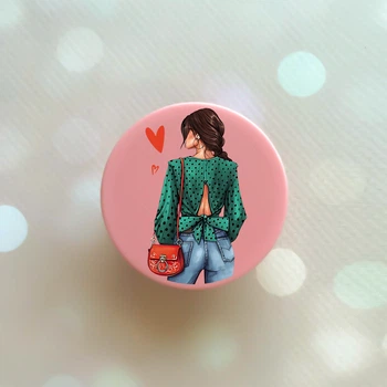 Держатель для смартфона / планшета попсокет Popsocket Розовый :: Девушка в зеленом (принт 224)